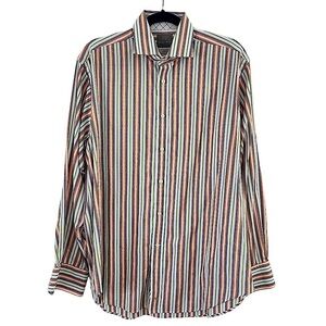 Thomas Dean Striped Shirt with Contrast Cuffs Size Large